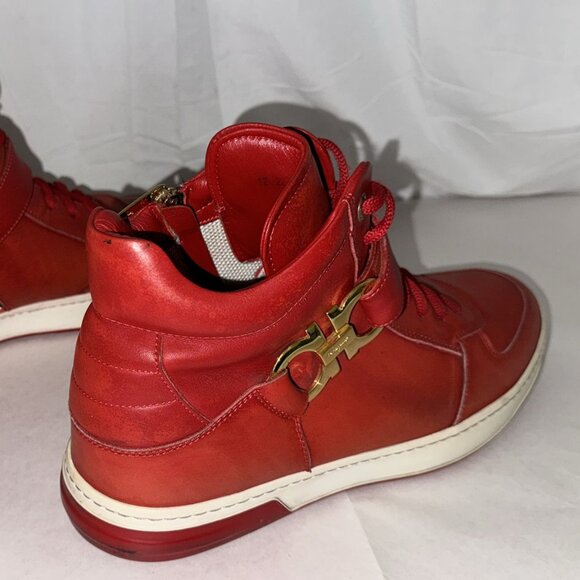 Size: 9.5 Salvatore Ferragamo Nayon High Top Men’s Sneaker Red Rosso Calf ITALY - Picture 3 of 10